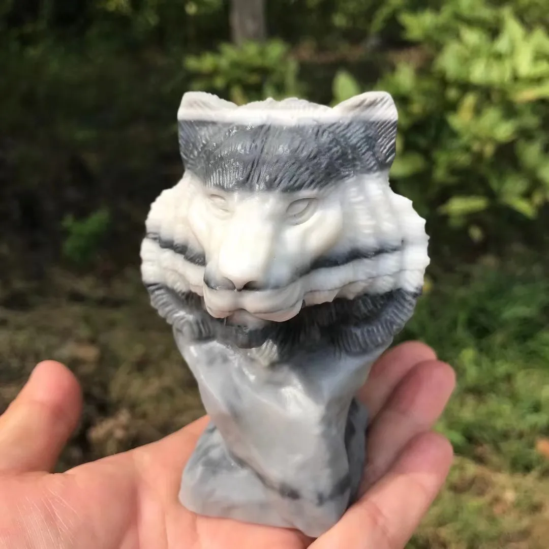 

Natural Tai Chi Stone, Hand Carved Animal Lion Head, Crystal Craft Gift, Home Decor, Office Decor, 9-10cm