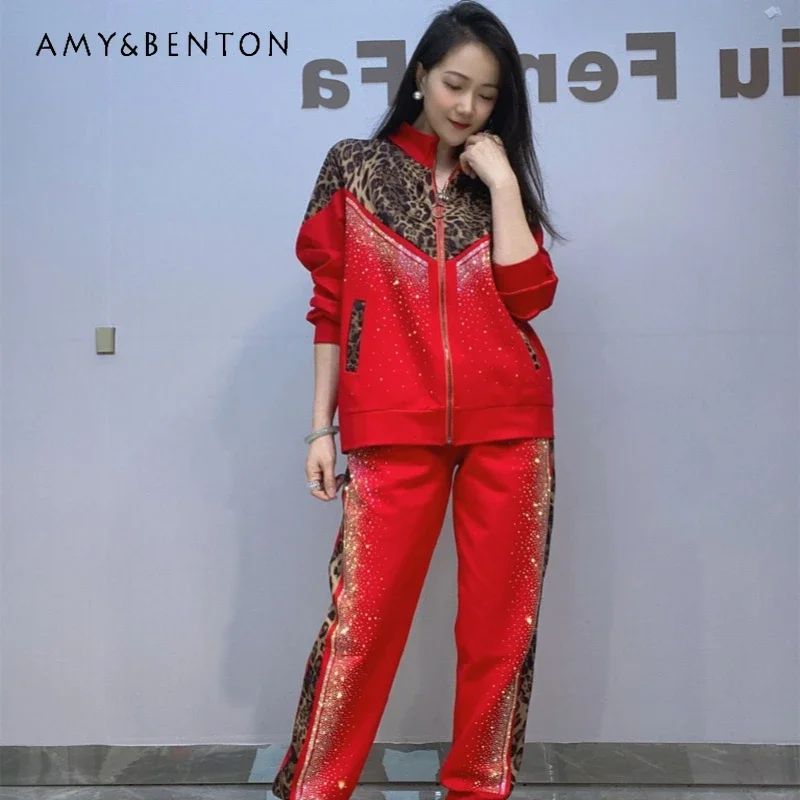 Высококачественный спортивный костюм для отдыха женский леопардовый принт