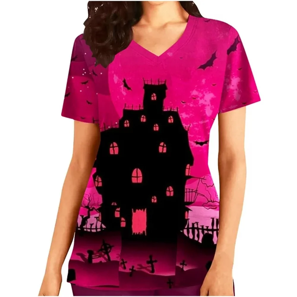 Хирургическая униформа женские топы для медсестры с принтами на Хэллоуин