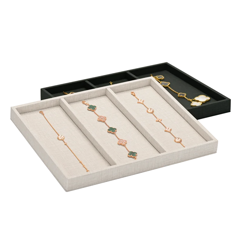 Oirlv PU Leather 3 Grid Necklace bracelet Display Tary 25*20*2.5CM Multi-Directional Jewelry Counter Display Stand Jewelry Props