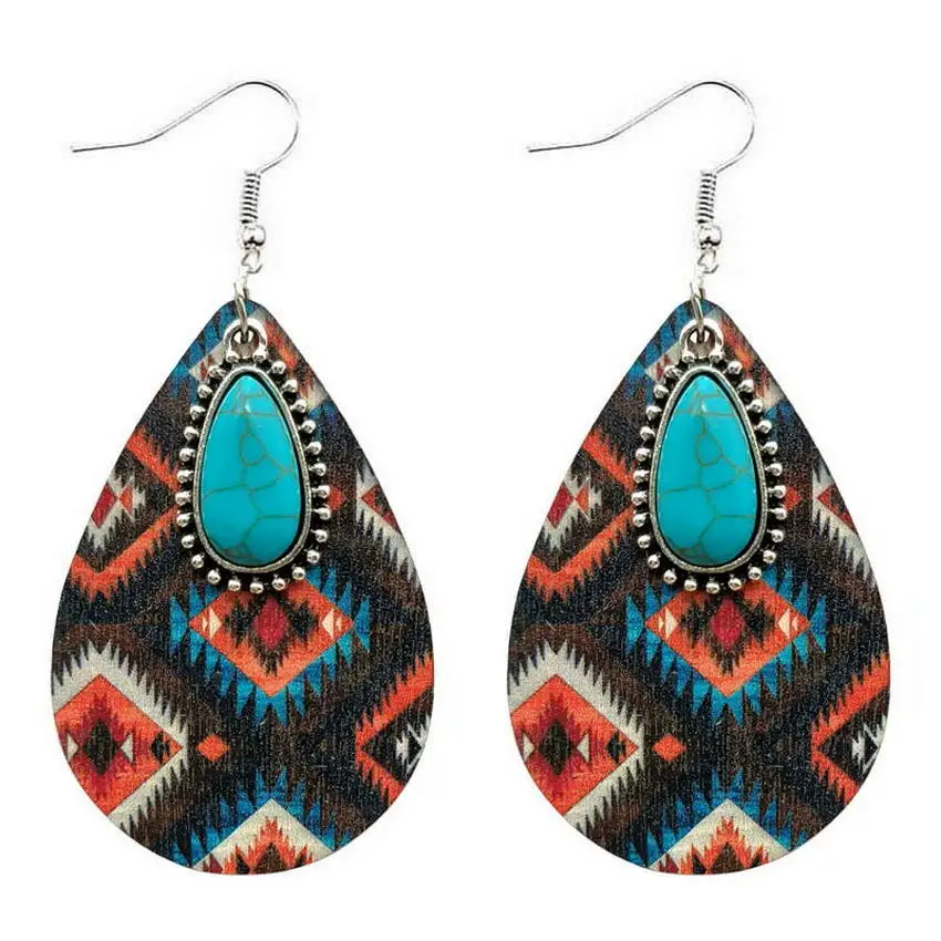 Винтажные бирюзовые каплевидные серьги Aztec для женщин 2022 НОВЫЕ геометрические