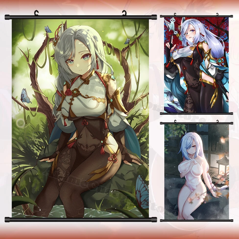 

Hot Game Anime Genshin Impact Shenhe HD Wall Scroll Roll Painting Poster Hanging Picture Poster Home Ornament Cosplay Art Gift