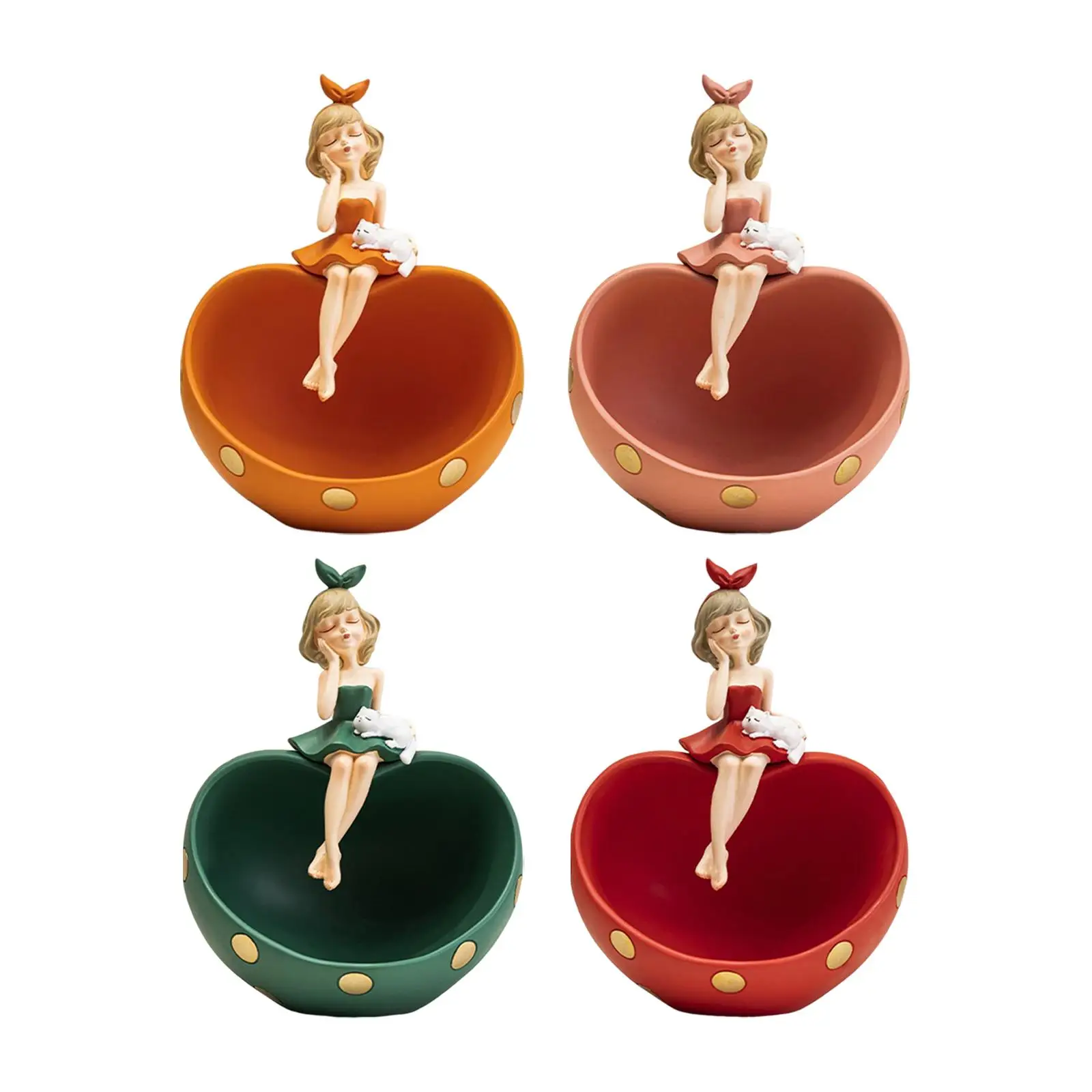

Desk Resin Girl Statue Tray Ornament Heart Shaped Phone Keys Bowl Decoration
