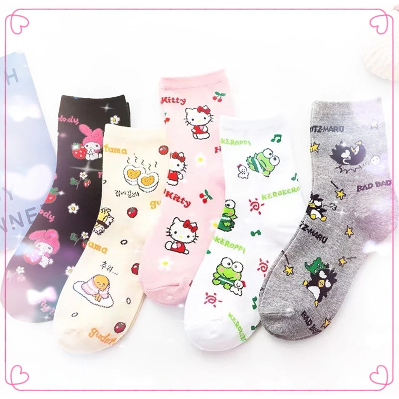 

Sanrioed Cute Cartoon Kawaii Anime Printing Short Socks Woman Kawaii Kuromi Kitty Cat Keroppi Adult Children Socks
