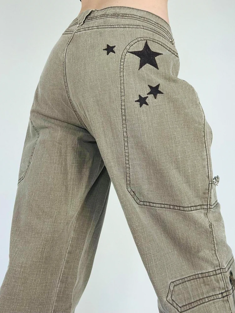 

Fairycore Y2K Chic Cotton Cargo Jeans Star Print Harajuku Fashion Trousers Aesthetic Streetwear Grunge Capris 90s