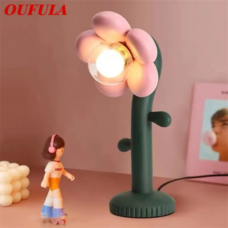 

OUFULA Modern Table Lamp LED Creative Resin Flower Girl's Bedside Desk Light for Home Living Room Children's Bedroom