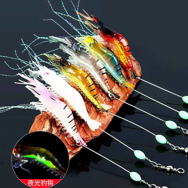 

Luminous Shrimp Soft Lure Artificial Silicone Bait With Hooks Swivels Lures Set Anzois Sabiki Rigs Fishing Tackle