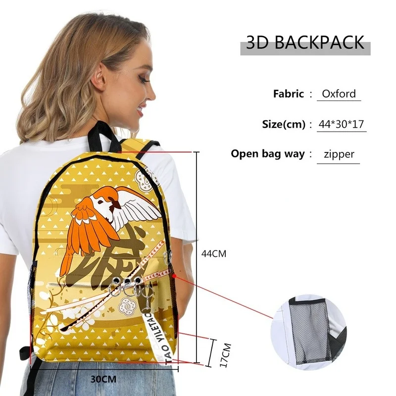 Demon Slayer Girls Boys Students Anime Double-sided Printing School Bags New Children Cartoon Fashion Large Capacity Backpacks
