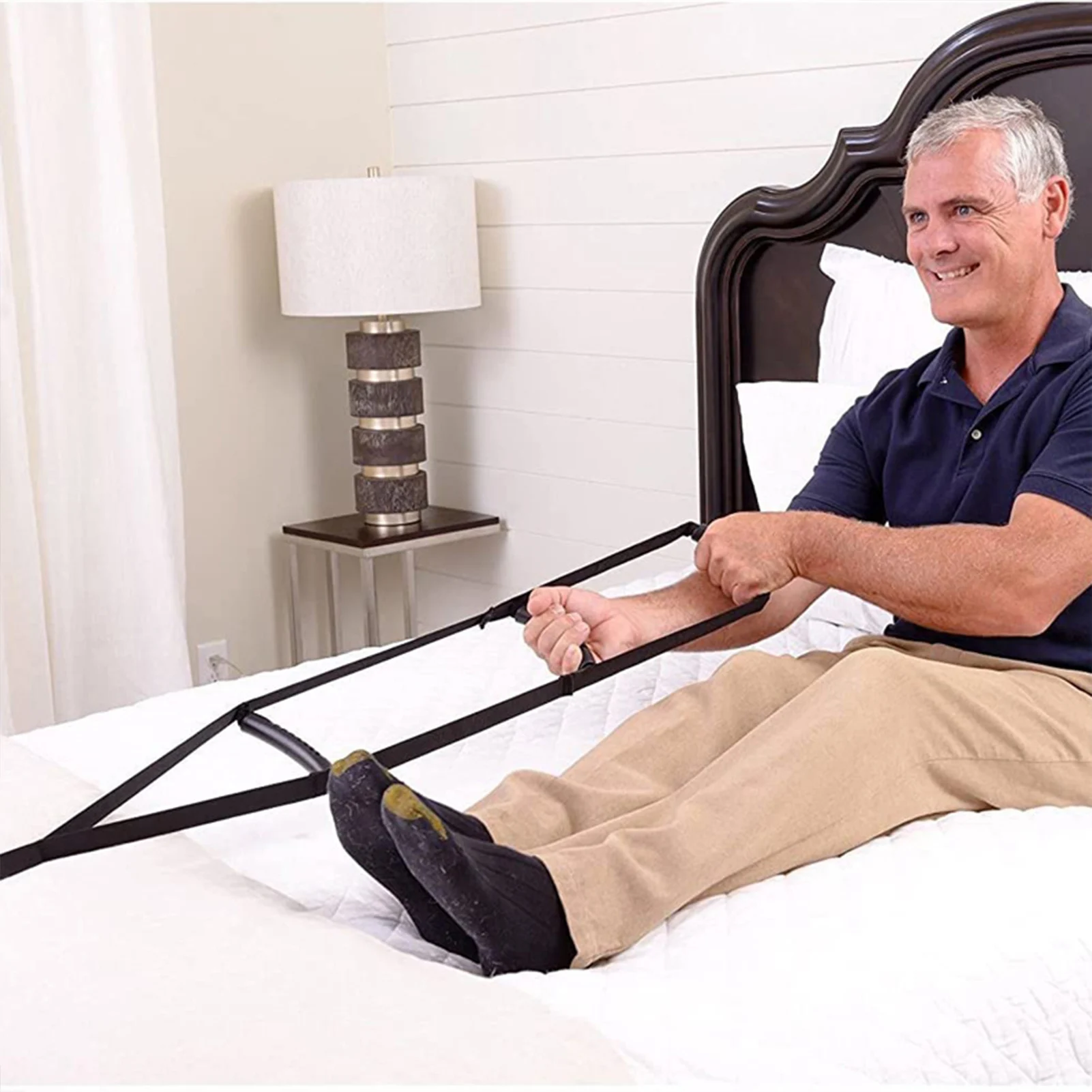 Cuerda de soporte para cama de 1 pieza, dispositivo de asistencia para sentarse, con 3 empuñaduras de mano, correas de tracción para embarazadas, ancianos y mayores