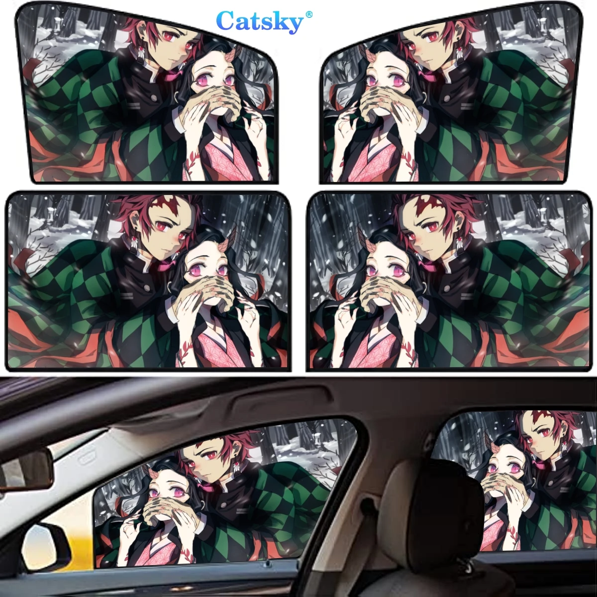

Demon Slayer Kyojuro Rengoku 4 Pieces Privacy Car Window Sun Shades Magnetic Blackout Car Window Covers Car Curtains