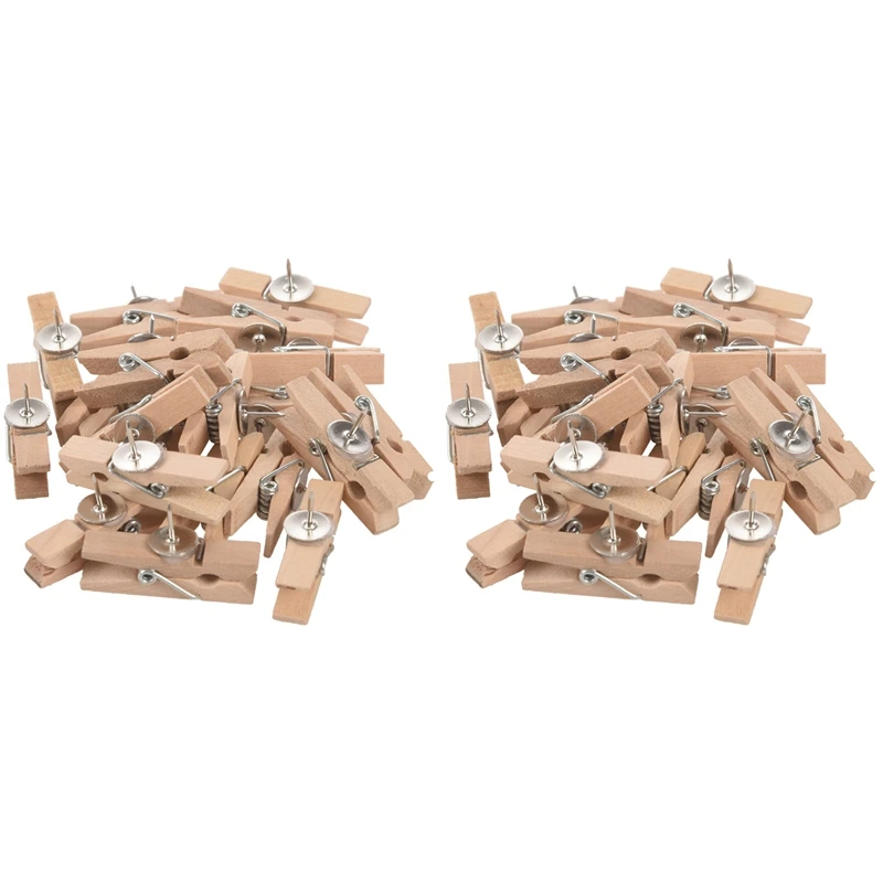 

Push Pins With Wooden Clips Pushpins Tacks Thumbtacks,Creative Paper Clips With Pins For Cork Boards Natural Color 40Pcs