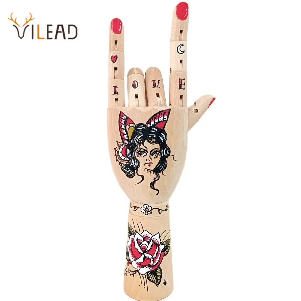 

Vilead Wooden Hand Figurines Rotatable Painted Model Drawing Sketch Mannequin Miniatures Office Home Desktop Room ​Decoration