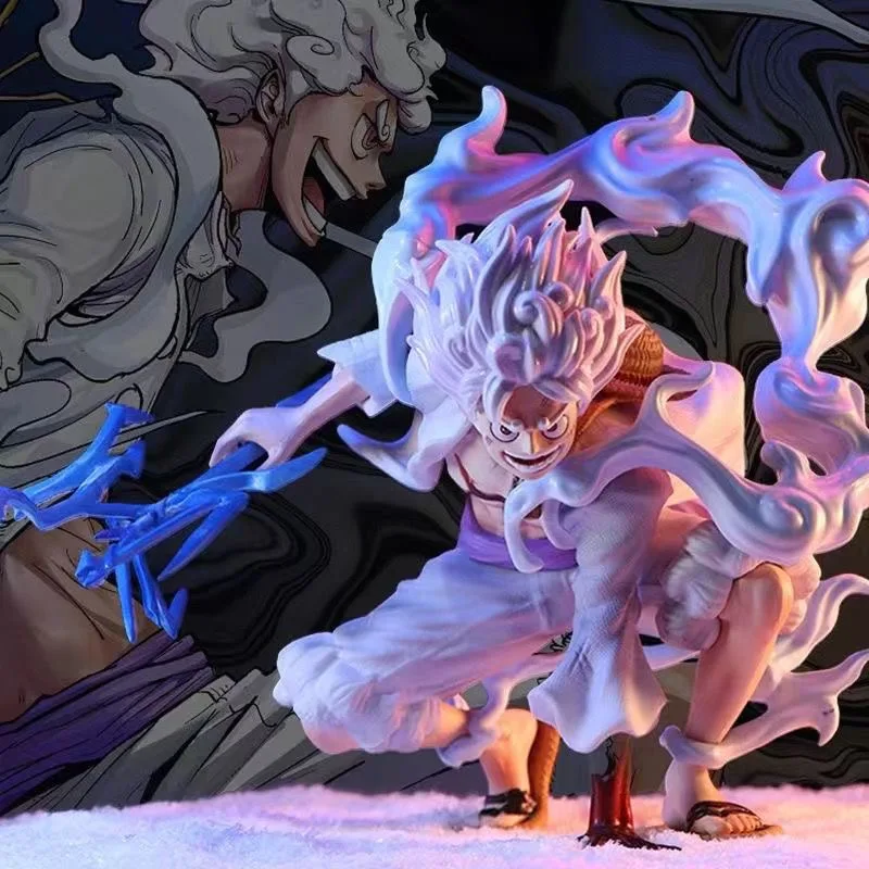 

20cm Anime Figures One Piece Lightning Luffy Gear 5 Figurine Sun God Nikka Squatting Scene Action Figures Model Kids Toys Gift