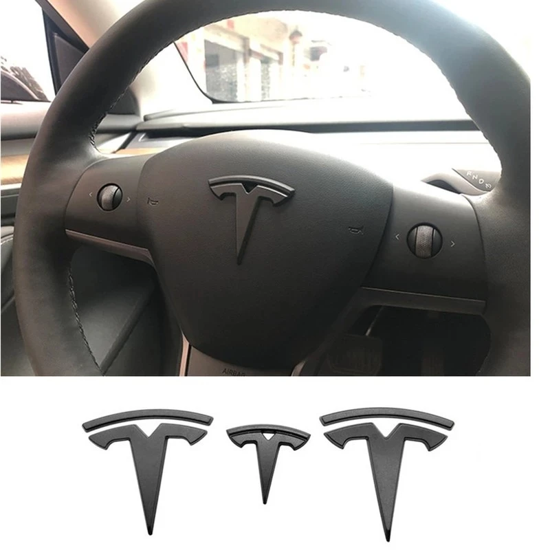 

3pcs Matte Black for Tesla Model 3 Y Auto Logos Steering Wheel Patch Decoration Modified Accessories Tail Box
