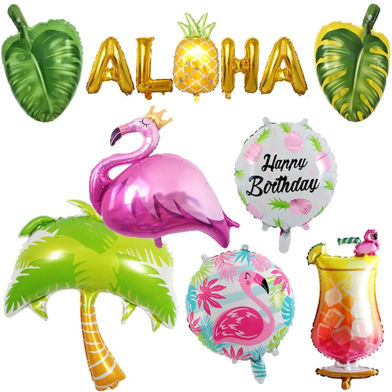 Aloha Foil Balloon Tropical Turtle Leaves Coconut Tree Ballon Flamingo Happy Birthday Party Decor Balon Summer Hawaiian Baloon