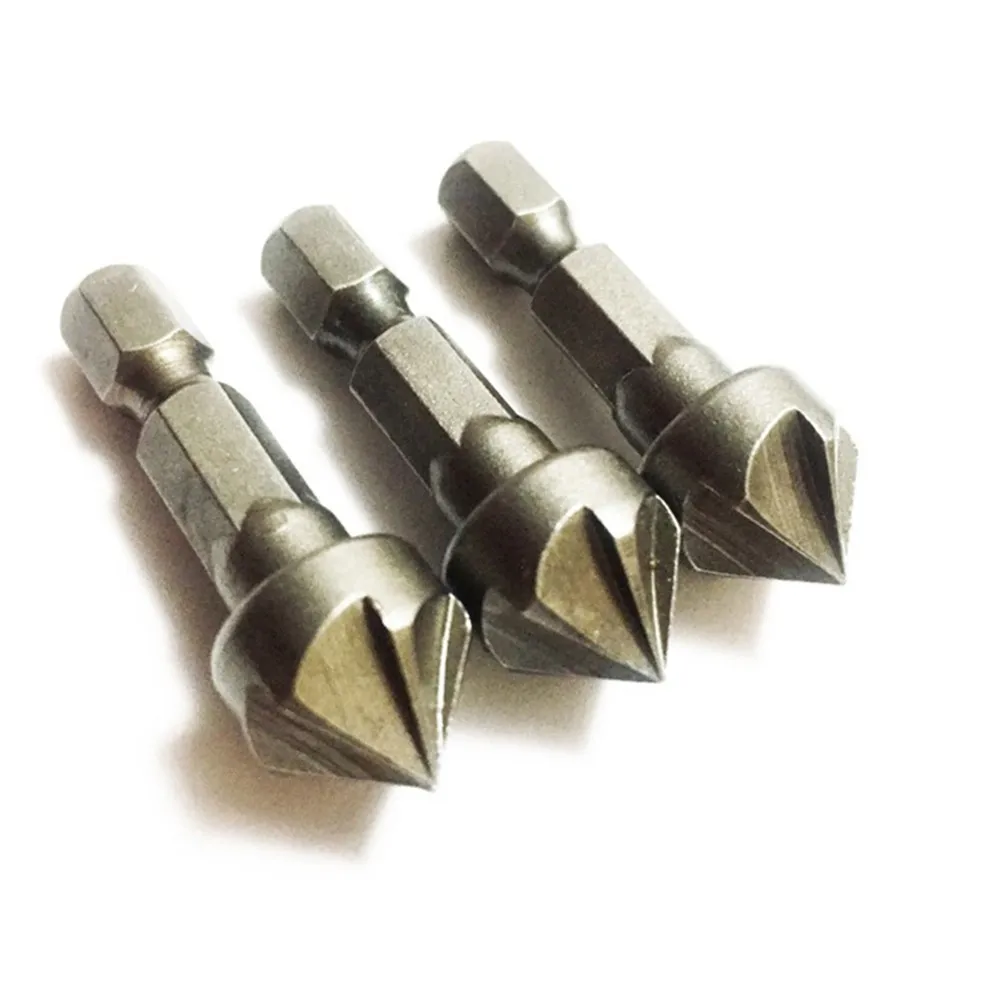 

3pcs Chamfer Drill Bit Hex Handle Six Edge Chamfer Carbon Steel Sandblasting Chamfering Knife Woodworking Hole Saw Countersink