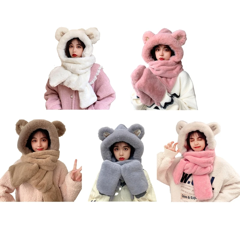 

N7YD Милая теплая фланелевая шапка с буквенным принтом, перчатки с карманами для активного отдыха