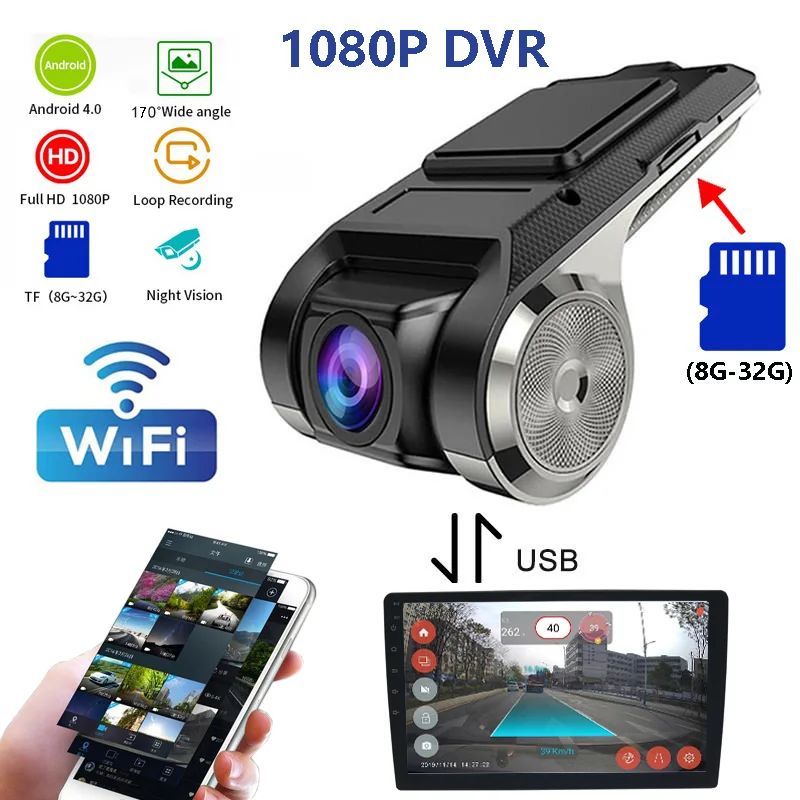 

HD USB+Wifi Car Dash DVR Record Front Camera Video 170° Auto Recorder For Android Radio Multimedia Player Surveillance ADAS
