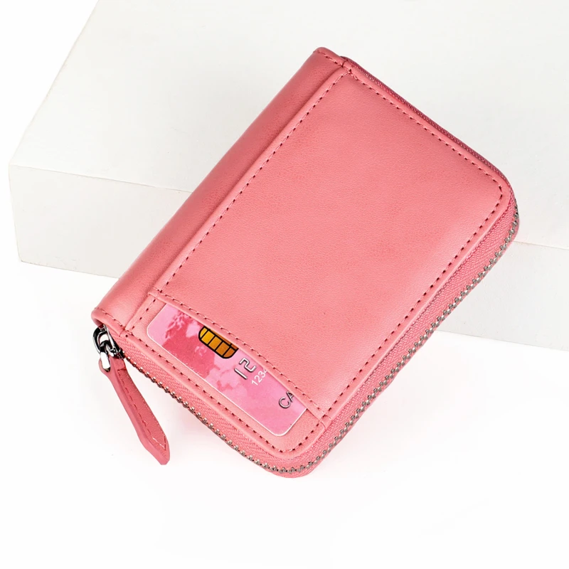 

Anti-theft Brush Credit Card Holder Men and Women Zipper Coin Storage Sorted Pouch Coin Change Purse Genuine Leather Moneybag