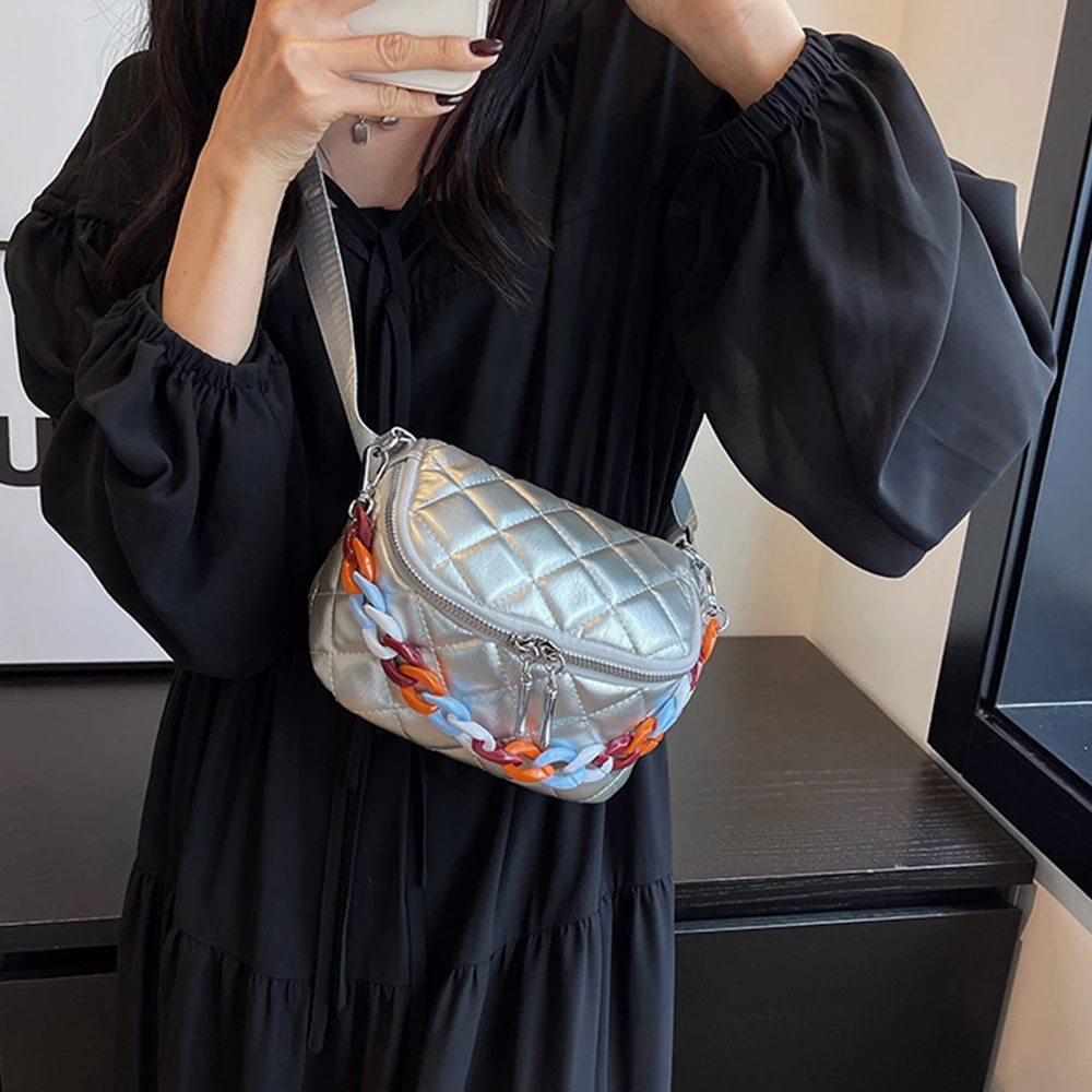 Fashion Lingge Crossbody Bags for Women Soft Box Bag Acrylic Chains Chest Pack Designer Brands Shoulder Bag Handbags and Purses