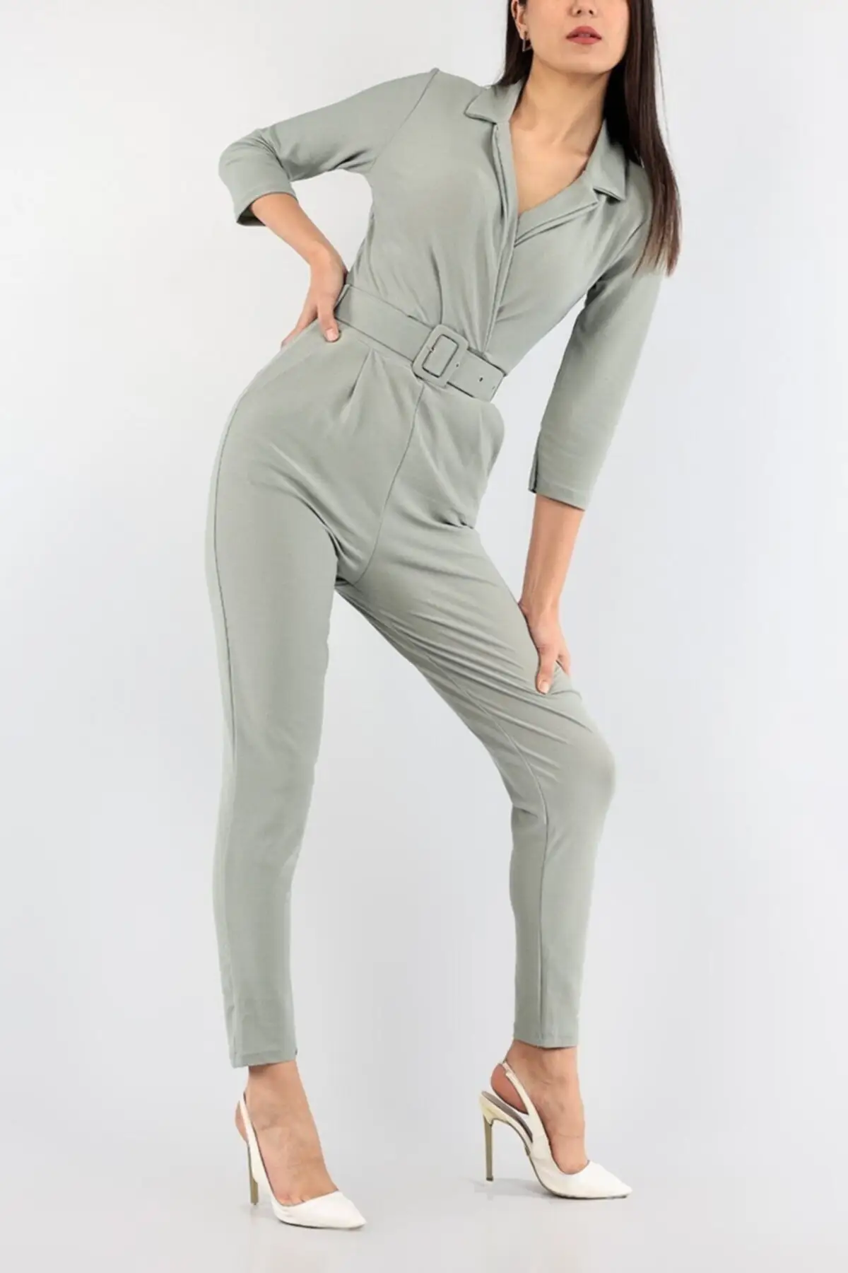 

Women's Overalls Aqua Green Double Breasted Collar Jumpsuit Hot Casual Fashion Sleeveless Baggy Trousers Overalls