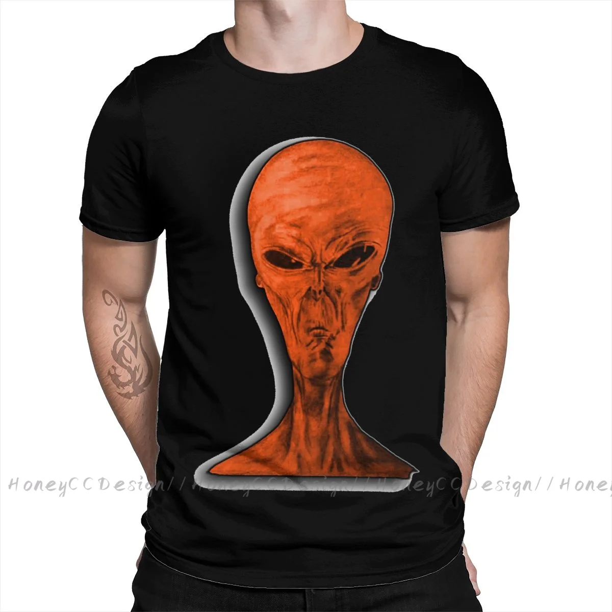 

Print Cotton T-Shirt Camiseta Hombre Orange Alien From Outer Space For Men Fashion Streetwear Shirt Gift