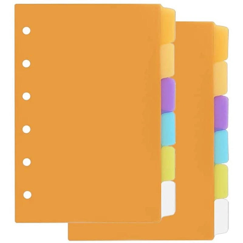 

2 Sets 5-Tab Binder Dividers 6 Ring Binders Index Dividers With 1/6 Cut Tabs Frosted PP Loose Leaf Inserts