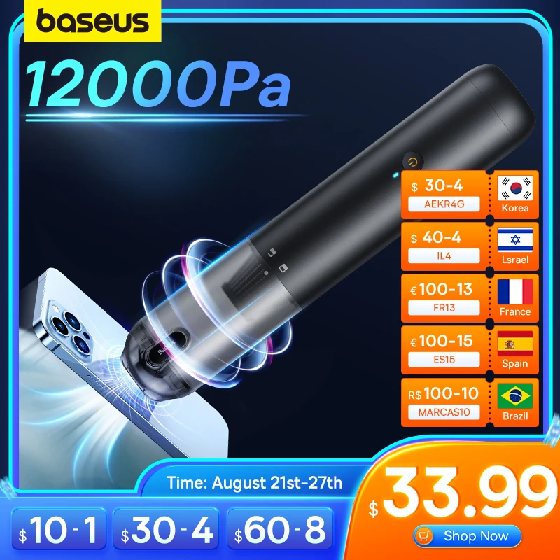 Baseus 4in1 12000Pa Car Vacuum Cleaner Air Pump Wireless Vac