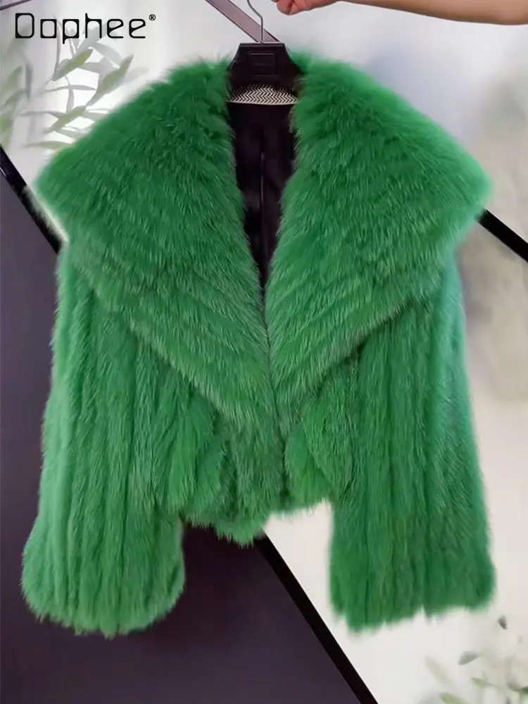 Women's High Brand Fur Coat New Fox Fur Sailor Collar Woven Short Top Fashion Short Loose Wool Jackets for Ladies New Design