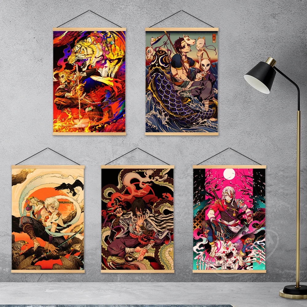 

Настенный плакат удзуй тенге, модульный деревянный постер на холсте с изображением рассекающего демонов, домашний декор, рисунок с напечат...