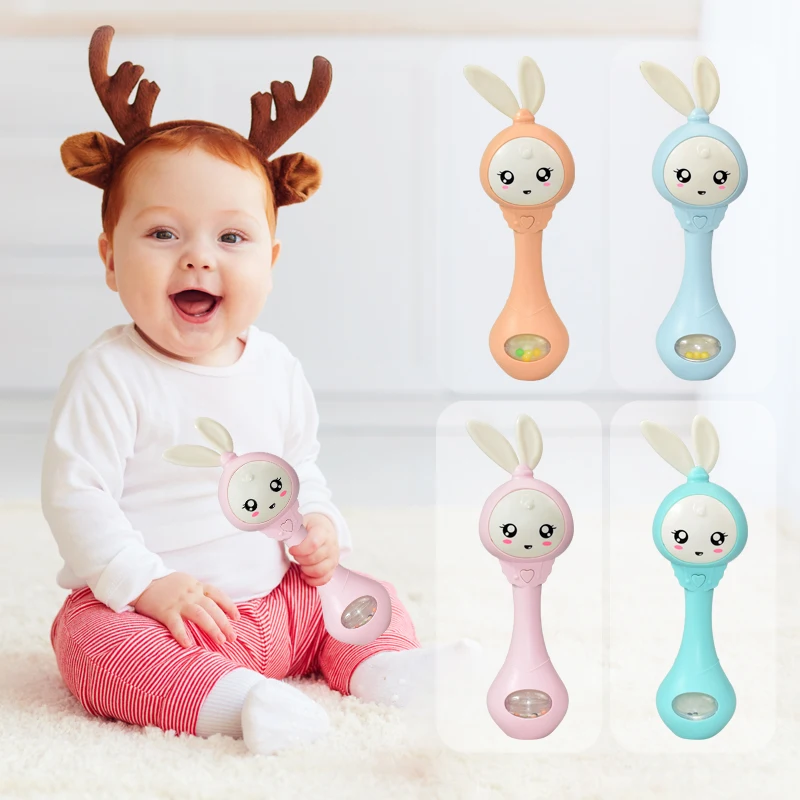 Baby Music Flashing Rattles Toys Infant Cute Rabbit Hand Bells Early Educational 0-12M Pink /Orange /Green /Blue | Игрушки и хобби