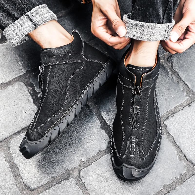 

Men's Leather Shoes, Trendy, Comfortable Sports Fashion Short Boots, High-top Warm Casual
