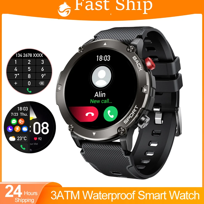 

Lieve C21 Rugged Smart Watch Men 3ATM Waterproof Sport Fitness Tracker Bluetooth Call Smartwatch 2023 For Android IOS Outdoor