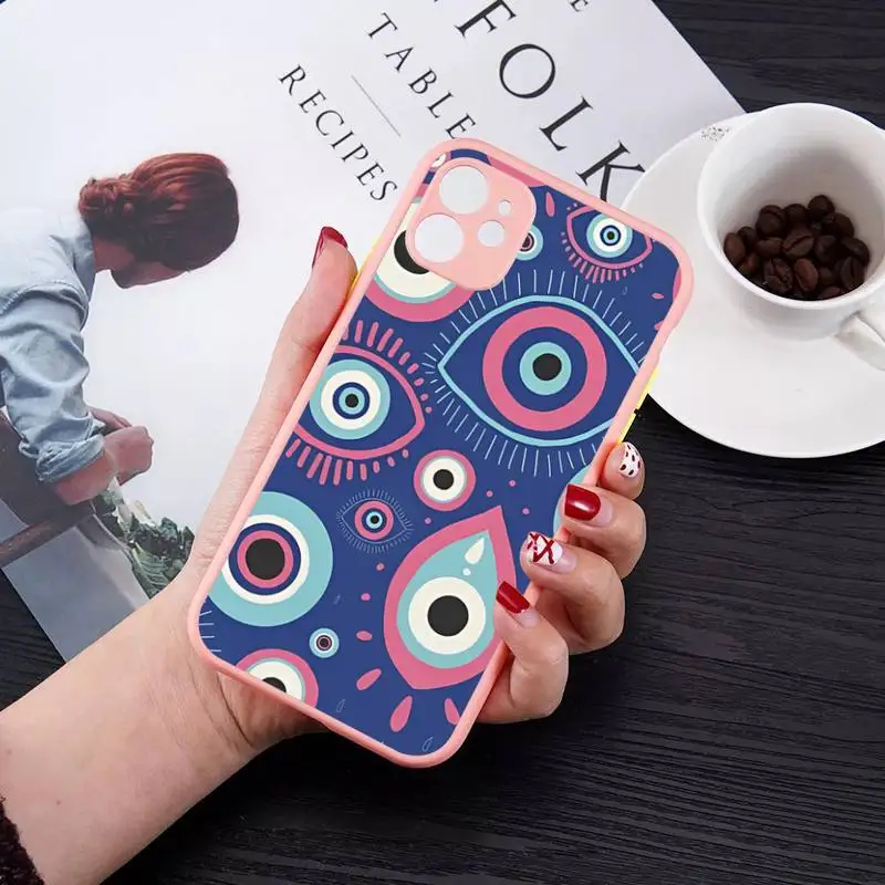 Lucky Eye Blue Evil Eye Phone Case for iPhone 14 11 12 13 Mini Pro Max 8 7 Plus X XR XS MAX Translucent Matte Cover