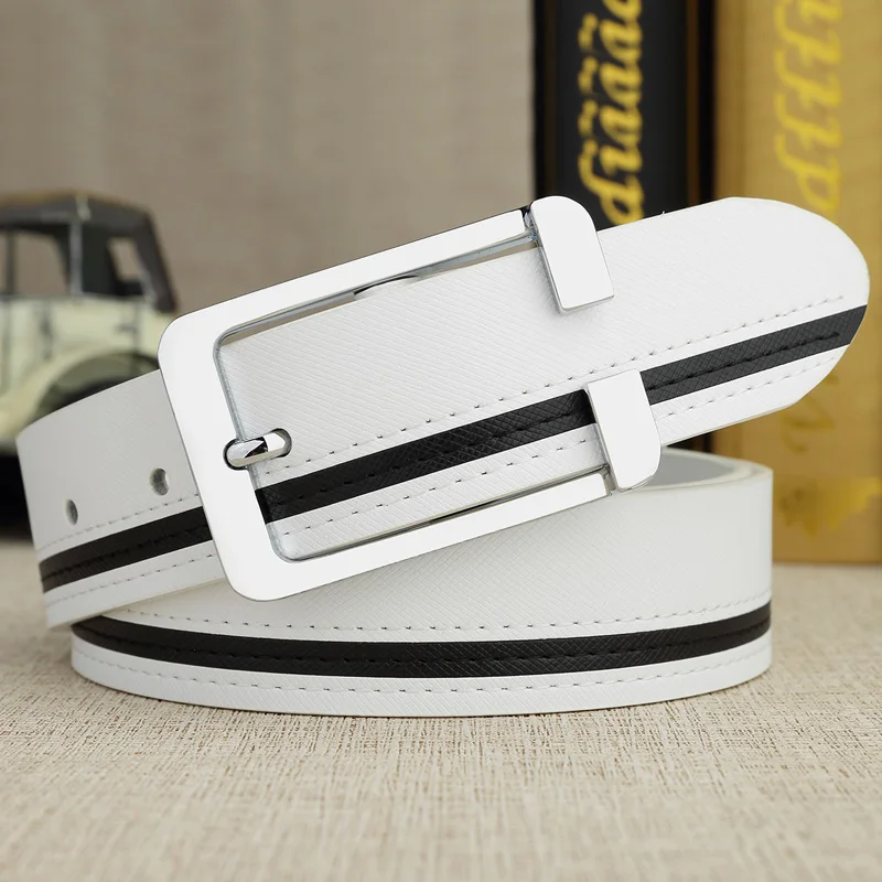 

New golf belt men's leather pin buckle white casual all-match belt men's Korean youth pants belt