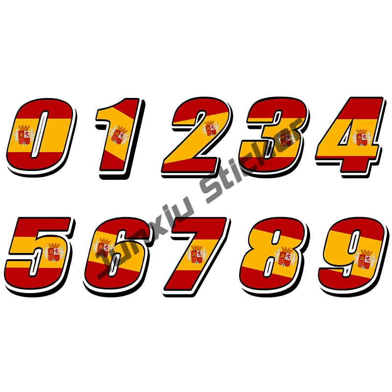 

Números Con Bandera Española, флаг Испании, Стайлинг автомобиля, гоночный номер, Мотокросс, автомобильные наклейки, велосипед, водонепроницаемые наклей...