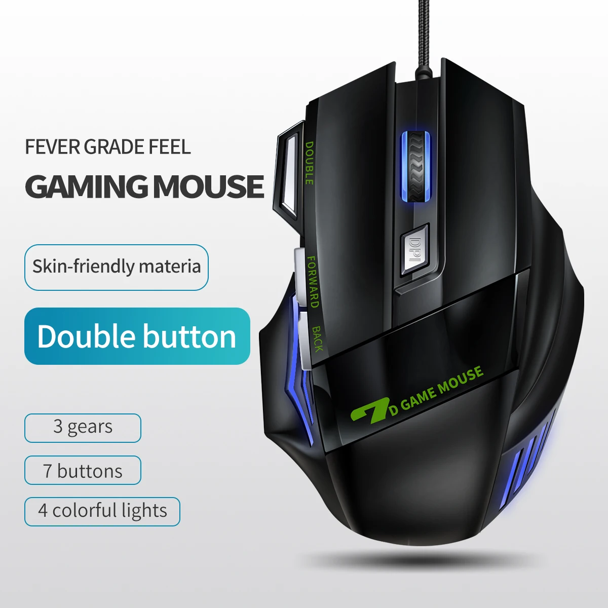 

Ergonomic Wired Gaming Mouse 7 Button LED 4800 DPI USB Computer Mouse Gamer Mice Silent Mause with Backlight for PC Laptop