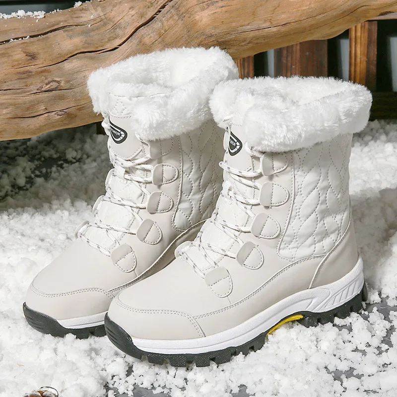 Promo-Botas de algodón de talla grande para mujer, zapatos de plataforma, impermeables, con pierna Media de Cachemira, versátil, invierno, 2022