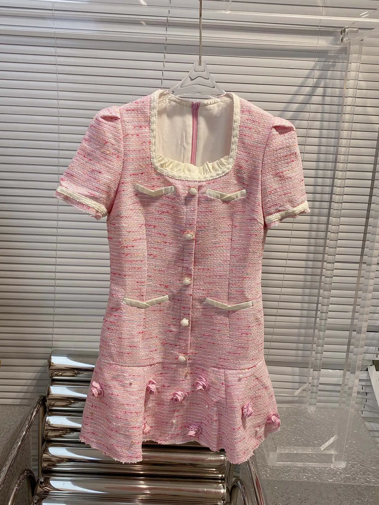 

23 New rose decoration pink temperament small fragrance dress5.29