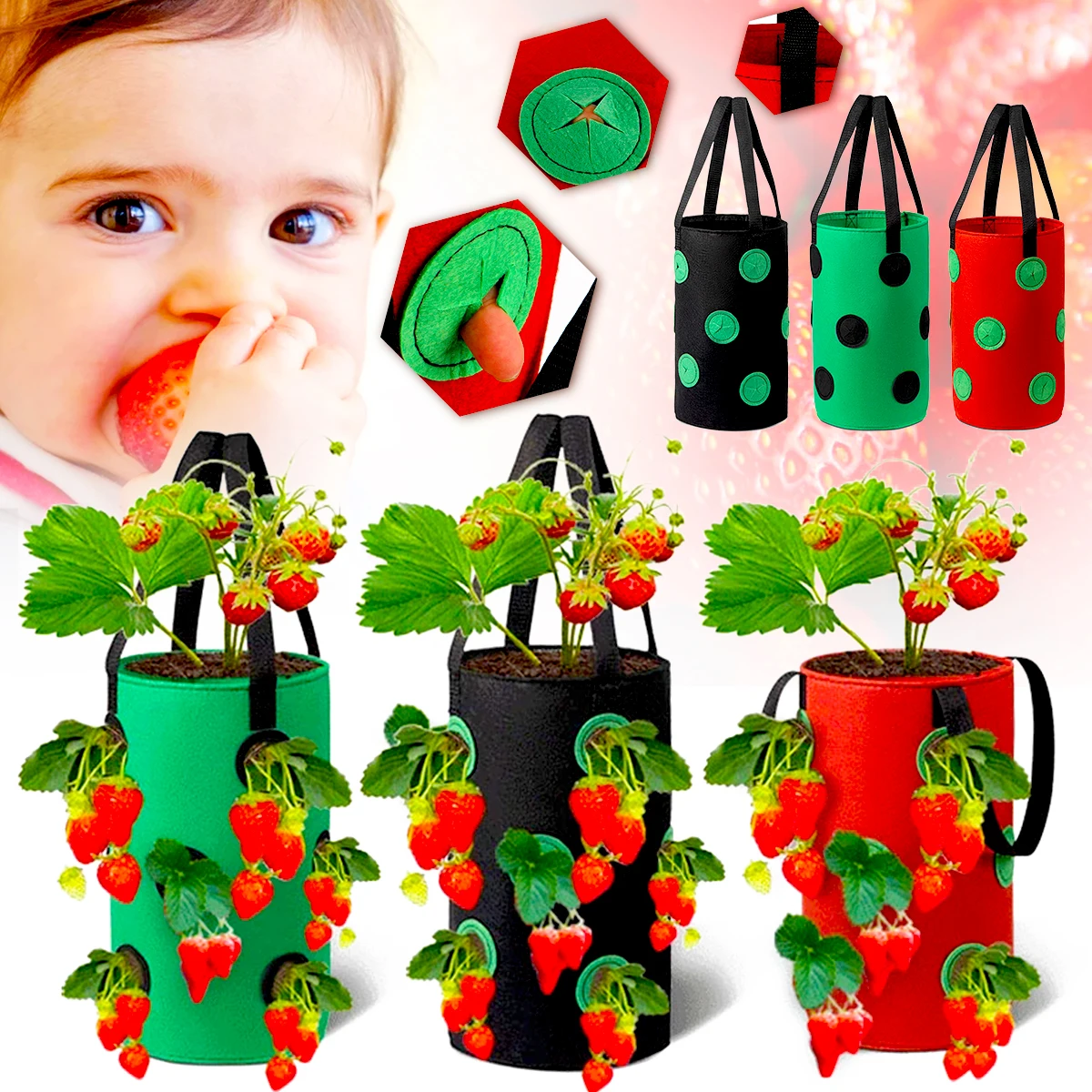 

Пакеты для посадки клубники с 13 отверстиями, многоразовые Подвесные Растения из фетра, для дома, сада, двора, контейнер для выращивания