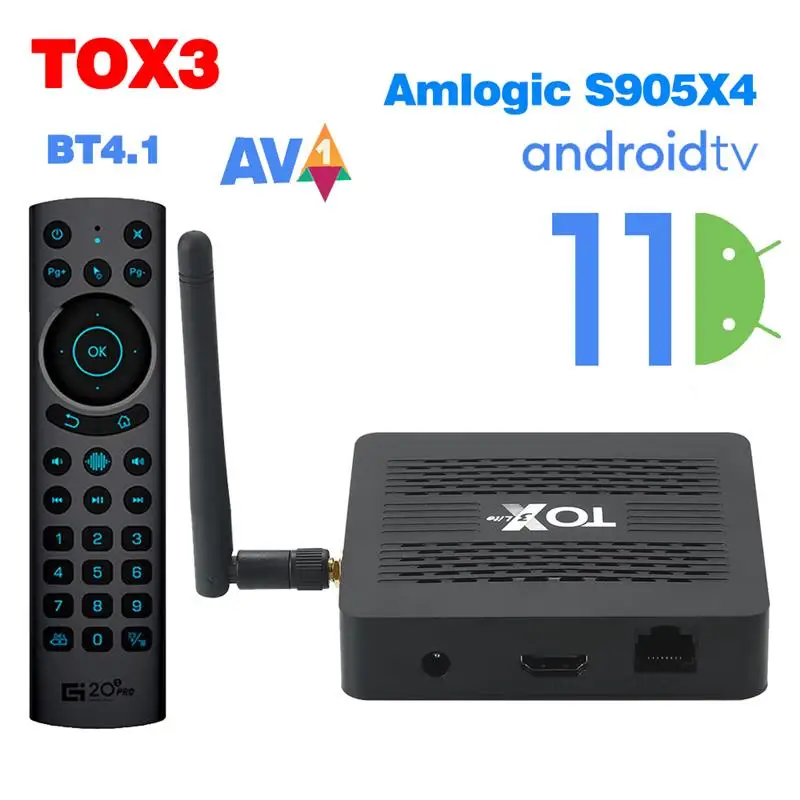 

ТВ-приставка TOX3, Android 11, 4 + 32 ГБ, Amlogic S905X4, Wi-Fi, BT4.1, 1000 м, 4K, HDR