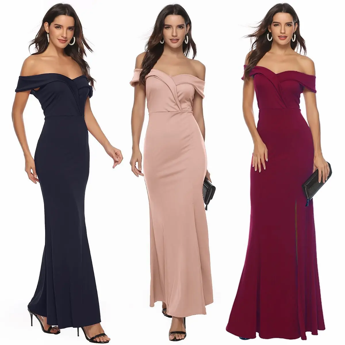 

Women Summer Soild Dress Sexy V-neck Slit High Waist Dresses Party Night Club Long Skirt Woman Slim Body Clothes Vintage Female
