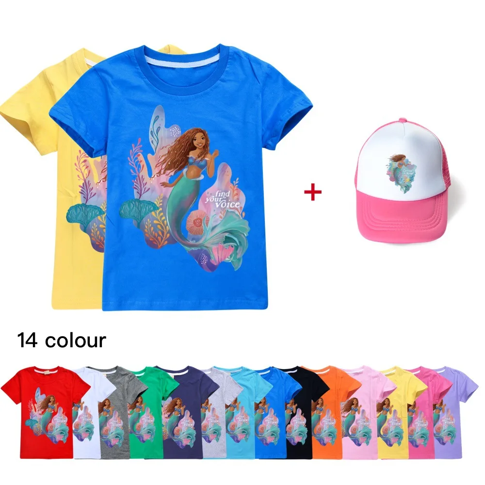 

New Children Clothes the little mermaid Girls Cotton T-Shirt Toddler Boys School Tops Kids Fashion Summer Cute Short Sleeve Tees