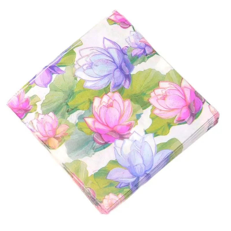 

33cm 20pcs/Lot Decoupage Servilletas Table Paper Napkins Lotus Pattern Flower Wedding Party Elegant Tissues Vintage Towels Decor