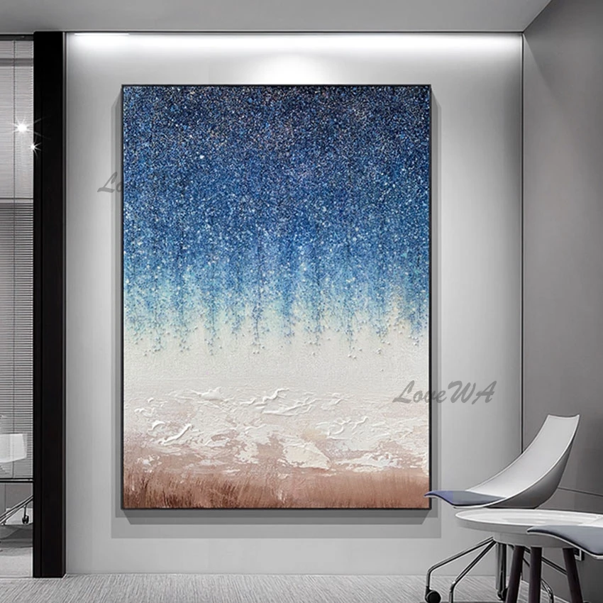 

Kindergarten Wall Decoration Frameless Blue Acrylic Handmade Paintings Canvas Roll Abstract WAll Art Snowscape Natural Pictures