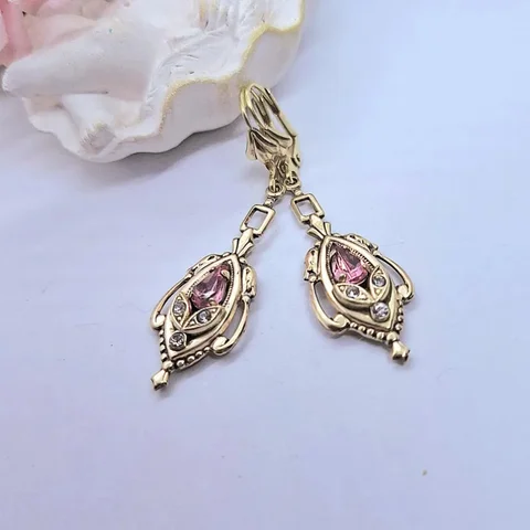 2 шт., винтажные полые серьги-капли, индивидуальный модный стиль, искусственный драгоценный камень, цирконий, металл, розовый цвет, разноцветные висячие серьги