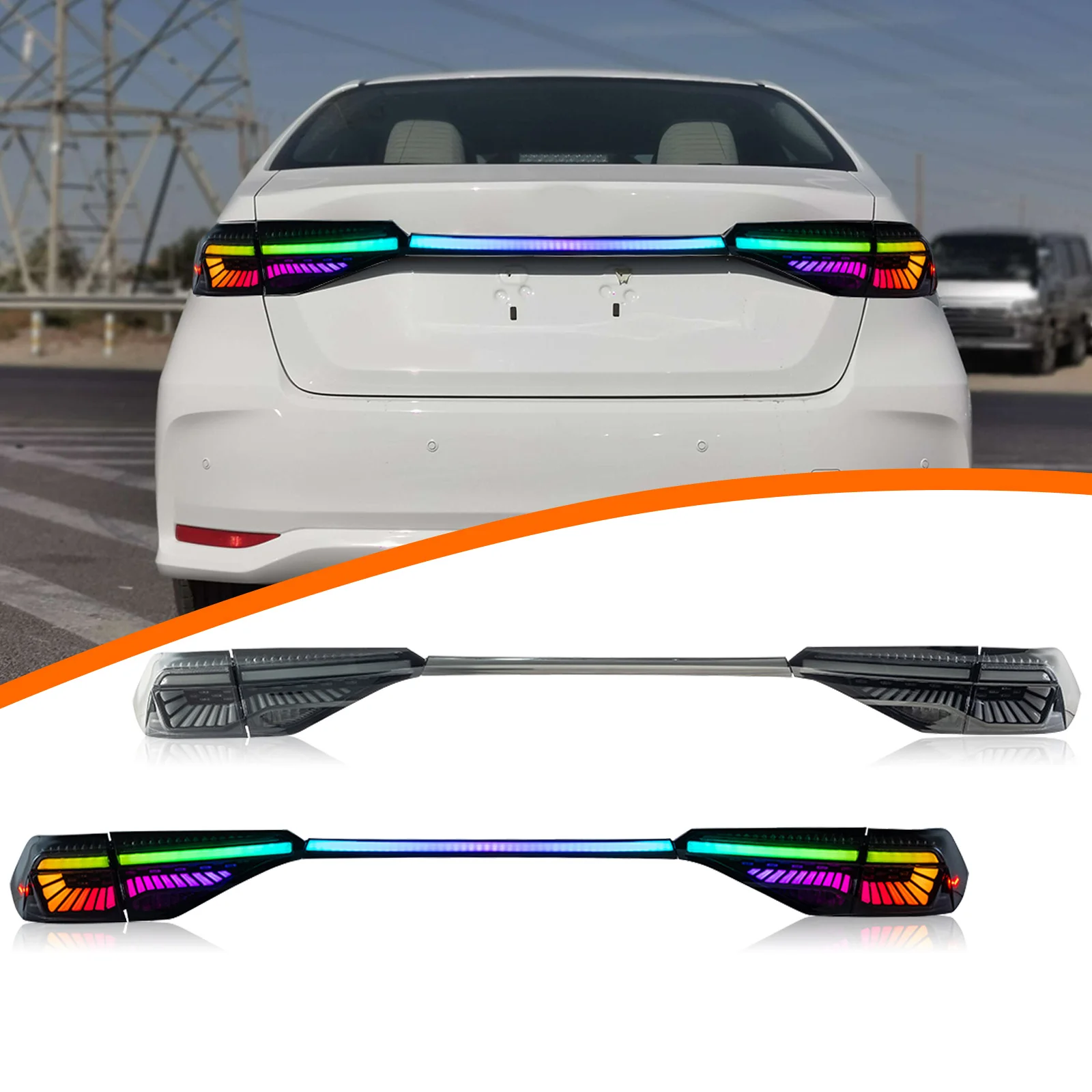 Фото Светодиодные задние фонари для TOYOTA COROLLA 2020-2023, 1 комплект RGB, динамические задние фонари, светодиодная лента для задних фонарей. №1
