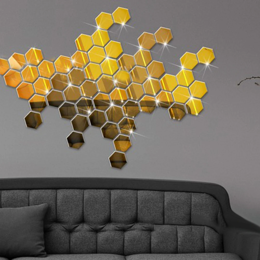 

24pcs 3D Wall Sticker Hexagon Mirror Stickers Acrylic Decals Self-Adhesive Stickers Art Wall Home Decor Bedroom Decoration