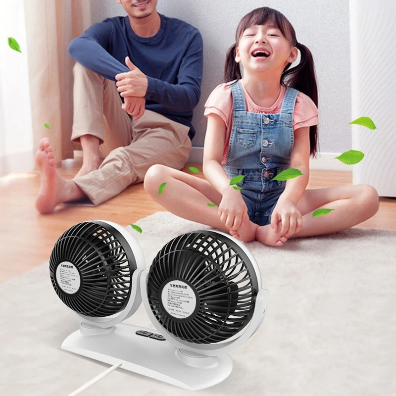 

USB 12V Portable Dual Head Car Fan Air Fan Car Air Conditioner Strong 360 Degree Cooler Car 3 Gears Vehicle Desktop Fan 3XUE