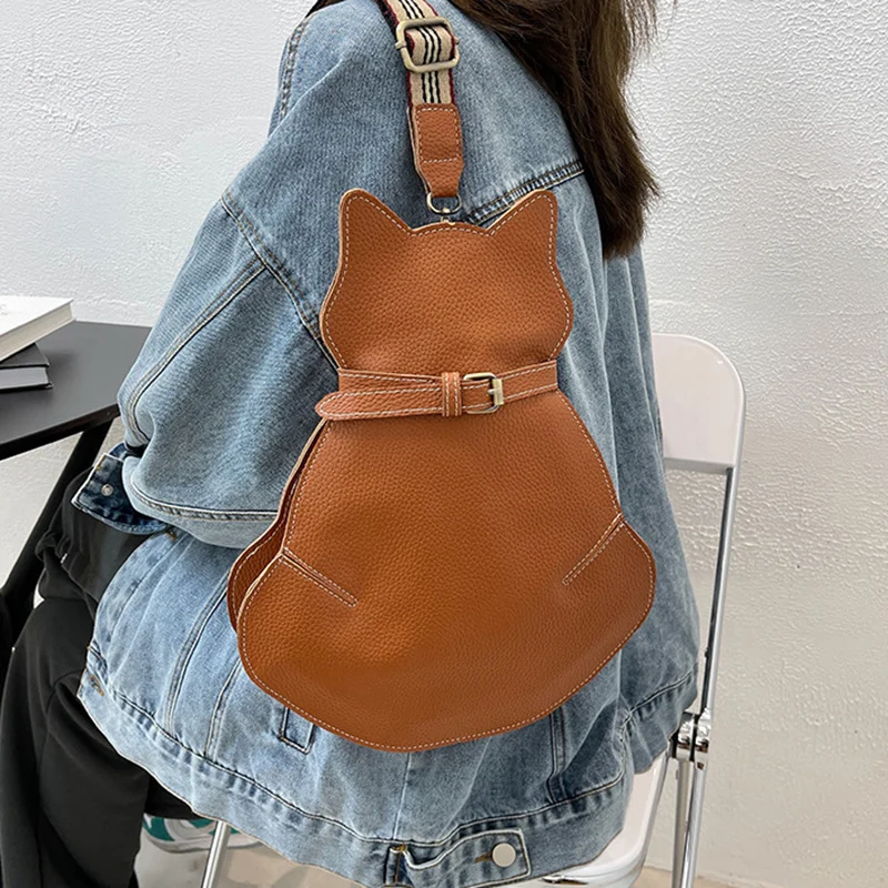 

Vintage New Women Chest Waist Bag Cat Shape Shoulder Casual Crossbody Bags Quality Leather Handag Purse Ladies Brand Designer